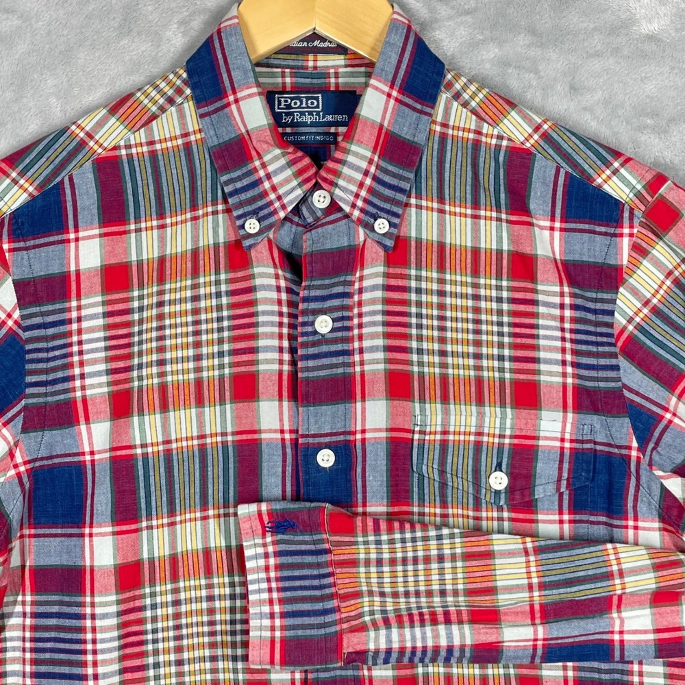 Polo Ralph Lauren Mens Small Custom Fit Indian Madras Plaid Button Down Shirt